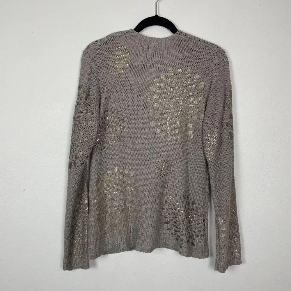 Chico's Sz 2/ US Sz L Bronze Single Button Front Open Knit Cardigan‎ Sweater